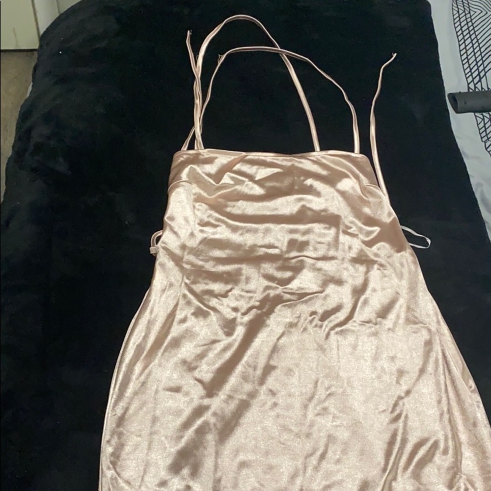 Satin strappy back body con dress